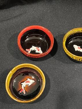 Set of 5 Chinese Style Ceramic Small Cup with 3D Koi Fish for Good Fortune New